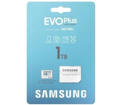SAMSUNG Флеш карта microSDXC 1Tb EVO Plus (R/W 160/90 Mb/s, A2, UHS Class 3, Video Class 30, adapter) (MB-MC1T0SA/EU)