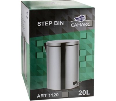 САНАКС - Ведро из нержавеющей стали, с педалью, круглое, 20 литров, крышка микролифт, цвет ХРОМ. 1120