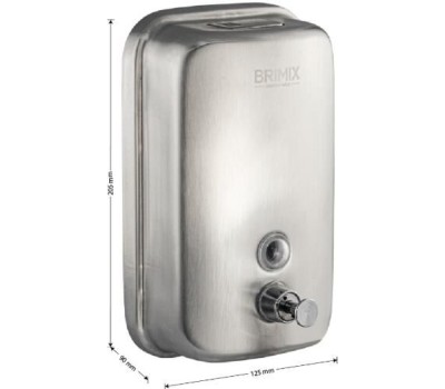 BRIMIX - Дозатор для жидкого мыла 1000 мл, настенный, с глазком, из нержавеющей стали марки SUS 304, цвет САТИН. 616