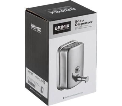 BRIMIX - Дозатор для жидкого мыла 1000 мл, настенный, с глазком, из нержавеющей стали марки SUS 304, цвет САТИН. 616