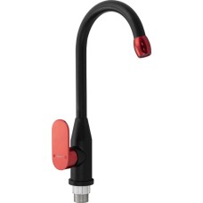 Смеситель BRIMIX 80208 Смеситель кухонный боковой черный с красной ручкой, из алюминия, шаровый