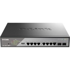 D-LINK SMB D-Link DSS-200G-10MPP/A1A Настраиваемый L2 коммутатор с 8 портами 10/100/1000Base-T и 2 портами 1000Base-X SFP (8 портов PoE 802.3af/at/bt, PoE-бюджет 242 Вт, дальность до 250 м)