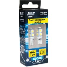 Лампа автомобильная AVS T028 Т10/белый/ (W2,1x9,5d) 9SMD 5050 3 chip W5W, коробка 2 шт