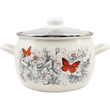 Кастрюля ЛЫСЬВЕНСКИЕ ЭМАЛИ Кастрюля эмал сфер 5,0л Яблоневый цвет стекл/кр