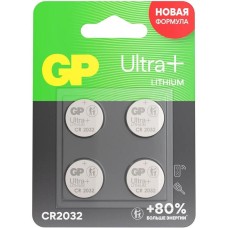 GP CR2032 Батарейка Lithium CR2032UP, 4 шт. 280мAч