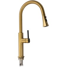 МАГНУС - Смеситель кухонный, шаровый, С - образный излив вытяжной, корпус из латуни под цвет матового золота 8237