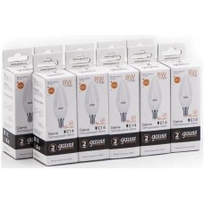 GAUSS Лампа светодиодная Elementary 8Вт цок.:E14 свеча 220B св.свеч.бел.теп. С37 (упак.:10шт) (33118)