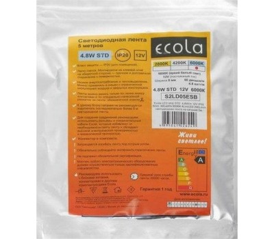 светодиодная лента ECOLA S2LD05ESB STD 4,8W/m 12V IP20 8mm 60Led/m 6000K на катушке 5м