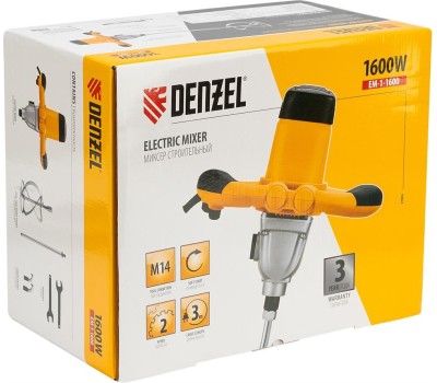 Миксеры DENZEL EM-1-1600, Миксер строительный 1600 Вт, 180-460/300-750 об/мин