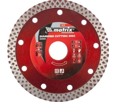 Диск алмазный MATRIX Диск алмазный, отрезной сплошной, 125 х 22.2 мм, сухая резка Professional 73124