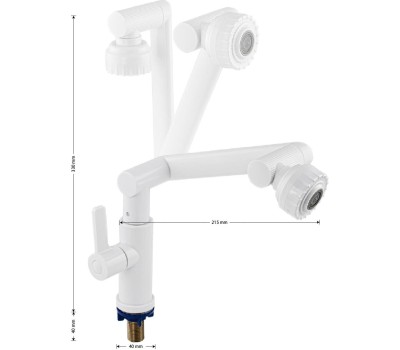 BRIMIX - Кран на одну воду, для кухонной мойки и раковины, металлокерамика, из высокопрочного пластика АБС, поворотный излив и аэратор, цвет БЕЛЫЙ. 6617