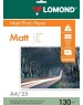 Фотобумага LOMOND Фотобумага A4, для струйной печати, 25л, 130г/м2, белый, покрытие матовое /матовое [0102039]