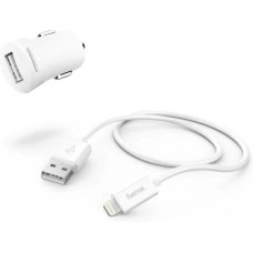 HAMA Автомобильное зарядное устройство H-183266, USB-A, 8-pin Lightning, 12Вт, 2.4A, белый [00183266]