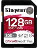 Карта памяти KINGSTON Карта памяти SDXC UHS-II U3 Canvas React Plus 128 ГБ, 300 МБ/с, Class 10, SDR2/128GB, 1 шт., без адаптера