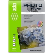 Фотобумага CACTUS Фотобумага CS-MA318050, A3, для струйной печати, 50л, 180г/м2, белый, покрытие матовое