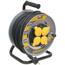 IEK Удлинитель силовой Professional, розеток 4шт, 3x1.5 кв.мм, 16A, 50м, КГ, катушка металлическая, серый [wkp16-16-04-50-44]