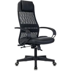 БЮРОКРАТ Кресло CH-NOVA LUX, сетка/ткань/экокожа, до 150кг, топ-ган люкс, фиксированные подлокотники, черный