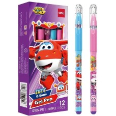 DELI Ручка гелев. Super Wings (EG105-PR) ассорти d=0.5мм фиол. черн. 1стерж. пулевидный пиш. наконечник кругл. резин. манжета