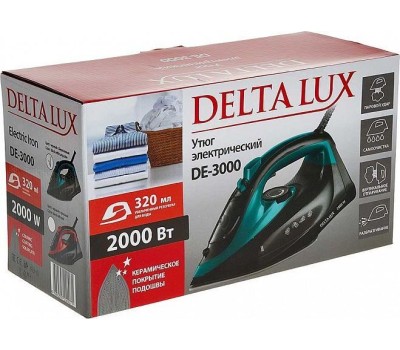 Утюг DELTA LUX DE-3000 черный/бирюзовый