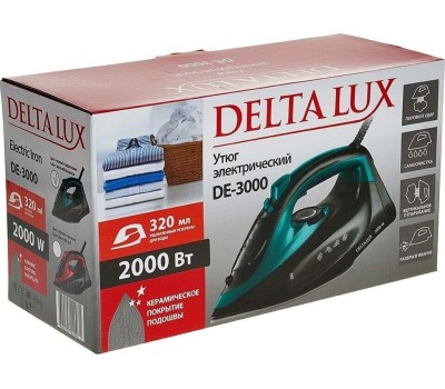 Утюг DELTA LUX DE-3000 черный/бирюзовый