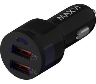 ЗАРЯДНЫЕ УСТРОЙСТВА В ПРИКУРИВАТЕЛЬ MAXVI CCM-522 black 5.2A, 2USB, QC3.0, цвет: черный, подсветка: синяя