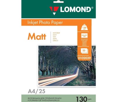 Фотобумага LOMOND Фотобумага A4, для струйной печати, 25л, 130г/м2, белый, покрытие матовое /матовое [0102039]
