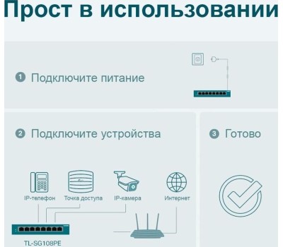 TP-LINK SMB TP-Link TL-SG108PE Коммутатор Easy Smart с 8 гигабитными портами (4 порта PoE+)