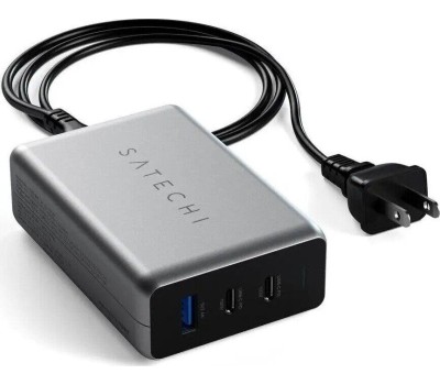SATECHI Сетевое зарядное устройство Compact Charger с технологией GaN Power. Порты: USB Type-C 100 Вт х 2, USB Type-A до12 Вт. Цвет: серый космос
