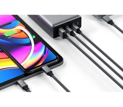 SATECHI Сетевое зарядное устройство Compact Charger с технологией GaN Power. Порты: USB Type-C 100 Вт х 2, USB Type-A до12 Вт. Цвет: серый космос