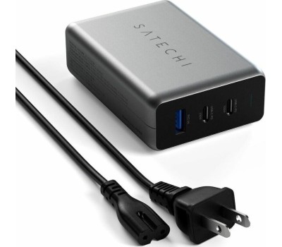 SATECHI Сетевое зарядное устройство Compact Charger с технологией GaN Power. Порты: USB Type-C 100 Вт х 2, USB Type-A до12 Вт. Цвет: серый космос
