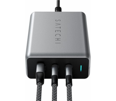 SATECHI Сетевое зарядное устройство Compact Charger с технологией GaN Power. Порты: USB Type-C 100 Вт х 2, USB Type-A до12 Вт. Цвет: серый космос