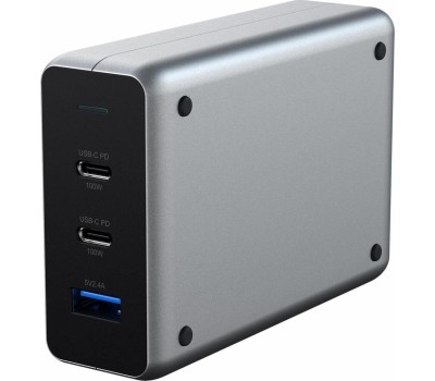 SATECHI Сетевое зарядное устройство Compact Charger с технологией GaN Power. Порты: USB Type-C 100 Вт х 2, USB Type-A до12 Вт. Цвет: серый космос