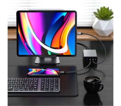 SATECHI Сетевое зарядное устройство Compact Charger с технологией GaN Power. Порты: USB Type-C 100 Вт х 2, USB Type-A до12 Вт. Цвет: серый космос