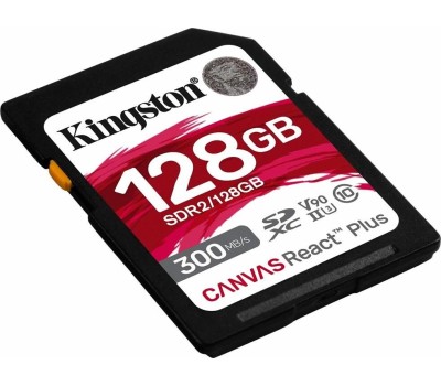 Карта памяти KINGSTON Карта памяти SDXC UHS-II U3 Canvas React Plus 128 ГБ, 300 МБ/с, Class 10, SDR2/128GB, 1 шт., без адаптера