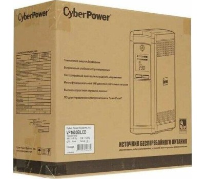 ИБП CYBERPOWER ИБП VP1600EILCD {Line-Interactive, Tower, 1600VA/960W USB/RS-232/RJ11/45 (4 + 4 С13) 12В/9 Ач х 2}
