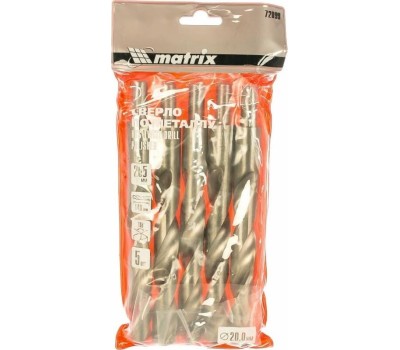 Сверло MATRIX Сверло по металлу, 20 мм, полированное, HSS, 5 шт, цилиндрический хвостовик 72099
