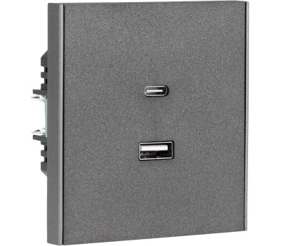 KRANZ Розетка STRONG USB-A+Type-C 3А с функцией быстрой зарядки графит