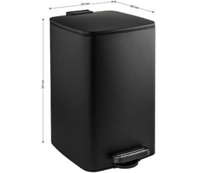 САНАКС - Ведро из нержавеющей стали, с педалью, квадратное, 16 литров, крышка микролифт, цвет ЧЁРНЫЙ. 10816-B