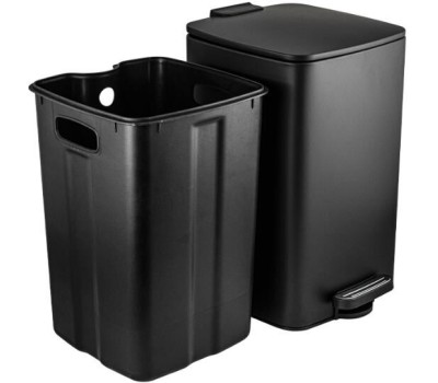 САНАКС - Ведро из нержавеющей стали, с педалью, квадратное, 16 литров, крышка микролифт, цвет ЧЁРНЫЙ. 10816-B