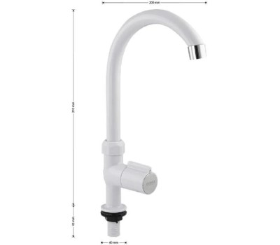 BRIMIX - Кран на одну воду, высокий излив, модель ЛЮКС, металлокерамика, из высокопрочного АБС пластика, цвет БЕЛЫЙ. 6628