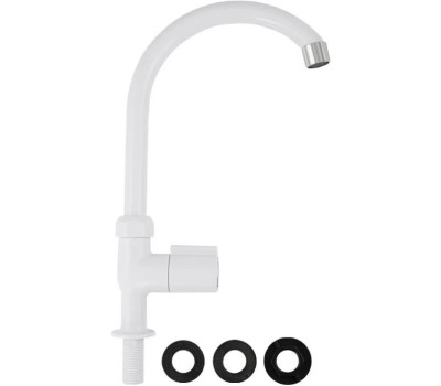 BRIMIX - Кран на одну воду, высокий излив, модель ЛЮКС, металлокерамика, из высокопрочного АБС пластика, цвет БЕЛЫЙ. 6628