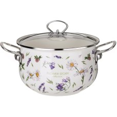Кастрюля AGNESS 943-098 FLOWER STORY эмал. со стекл.крышкой 3,8л