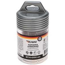 KRANZ Коронка алмазная профессиональная по керамограниту и железобетону М14, вакуумное спекание, 50мм, для УШМ