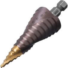 Сверло DENZEL Сверло ступенчатое, 4-6-8-10-12-14-16-18-20-22-24-26-28-30-32 мм, Р6М5К5, 6-гр. хвостовик 723616