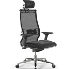 МЕТТА Кресло Samurai SL-3, сетка/экокожа, до 150кг, синхромеханизм, регулируемые 4D подлокотники, черный/черный