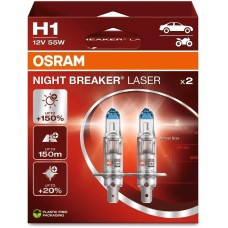 Лампа галогенная OSRAM Автолампа галогенная H1 (55W P14.5s +150%) NIGHT BREAKER LASER (евробокс, 2шт) 3400K 12V