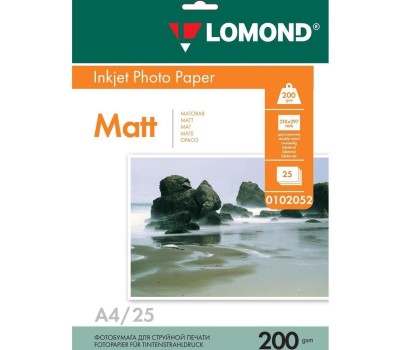 Фотобумага LOMOND Фотобумага A4, для струйной печати, 25л, 200г/м2, белый, покрытие матовое /матовое [0102052]