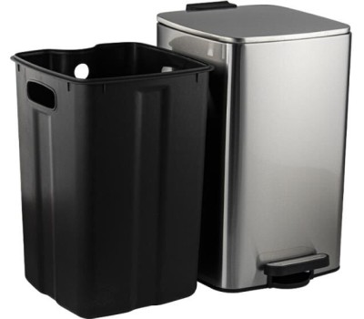 САНАКС - Ведро из нержавеющей стали, с педалью, квадратное, 16 литров, крышка микролифт, цвет САТИН. 10816-S