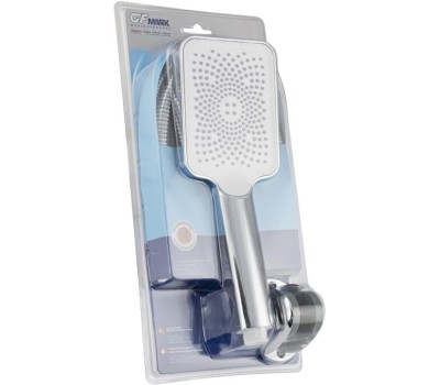 GFmark - Набор душевой, лейка ПРЯМОУГОЛЬНАЯ, шланг, кронштейн, комплект крепления кронштейна, в блистере, цвет ХРОМ. 6005