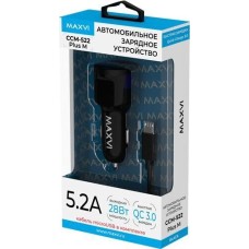ЗАРЯДНЫЕ УСТРОЙСТВА В ПРИКУРИВАТЕЛЬ MAXVI CCM-522 Plus M black 5.2A, 2USB, QC3.0, цвет: черный, подсветка: синяя